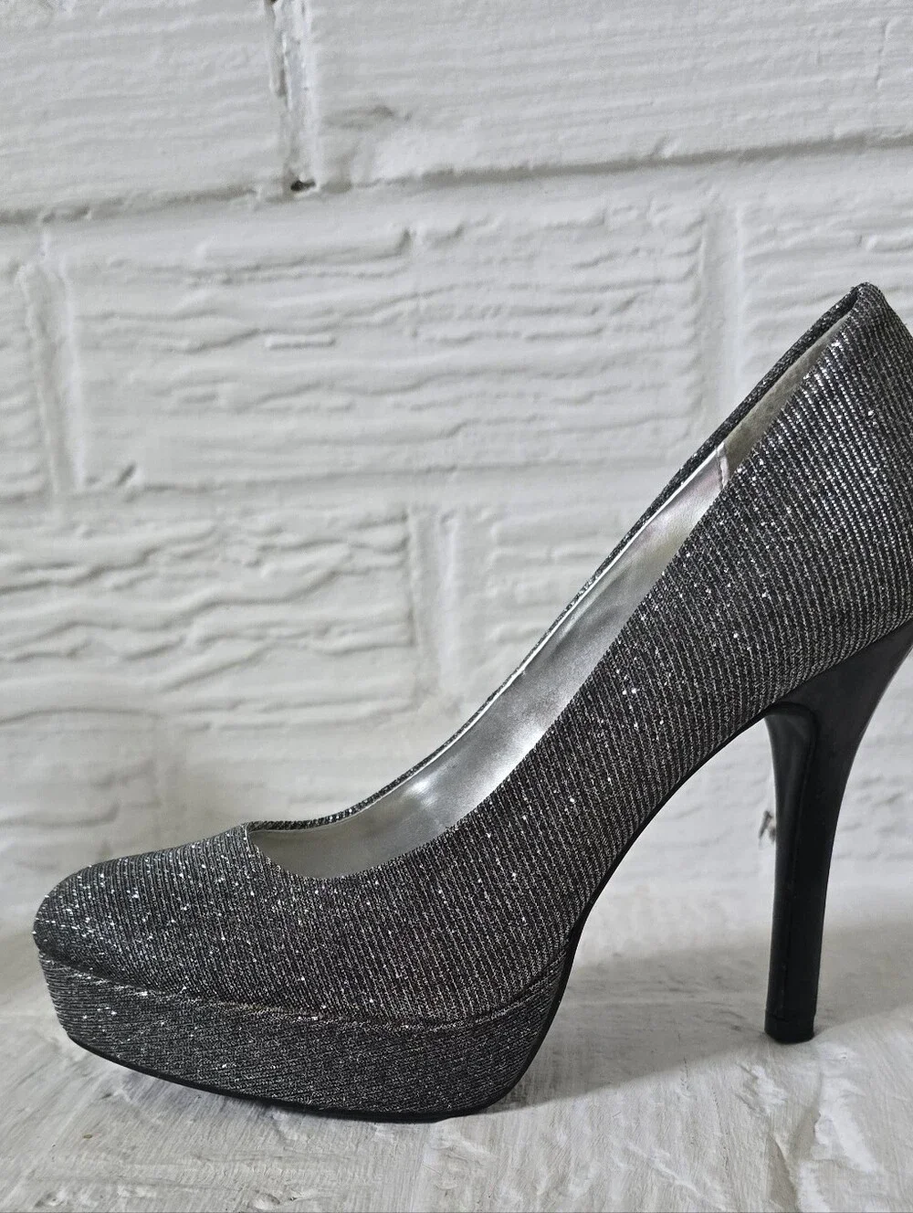 Glitter Platform Stiletto Pumps in Silver